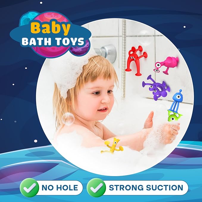 Suction Toy Toddler Bath Toys: No Hole Bath Toy for Boys Girls Gifts - 18PCS Sensory Fidget Toys for Kids - Baby Window Building Toy Gooide Bag Stuffers - Christmas Stocking Stuffers for Kids