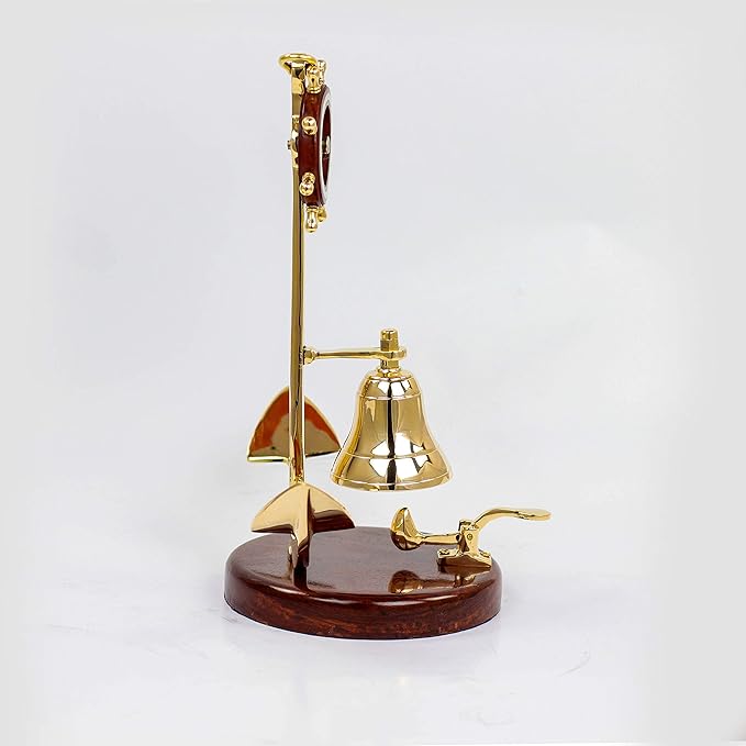 Nagina International Anchor Studded with Nautical Ship Wheel Mounted Premium Polished Brass Desk Decor Yet Office Call Bell | Innovative New Gifts Ideas for Marine Lifestyle