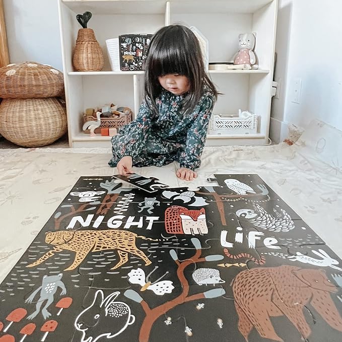 Wee Gallery Floor Puzzle, 24-Piece Jumbo Jigsaw Puzzles for Toddlers, Early Learning Activity, Cognitive and Fine Motor Skills Development, Learning Toys for Toddlers, Night Life