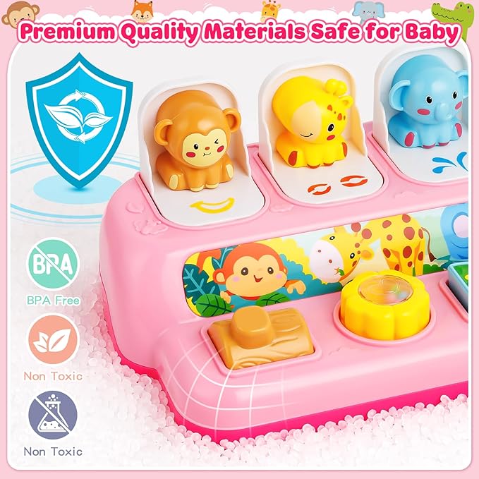 Duchong Toys for 1 Year Old Girls, Interactive Pop Up Toy with Music & Light, Montessori Learning Toys for Infant Baby Toddler 9-12-18 Months, First 1st Birthday Gifts for Girls Boys