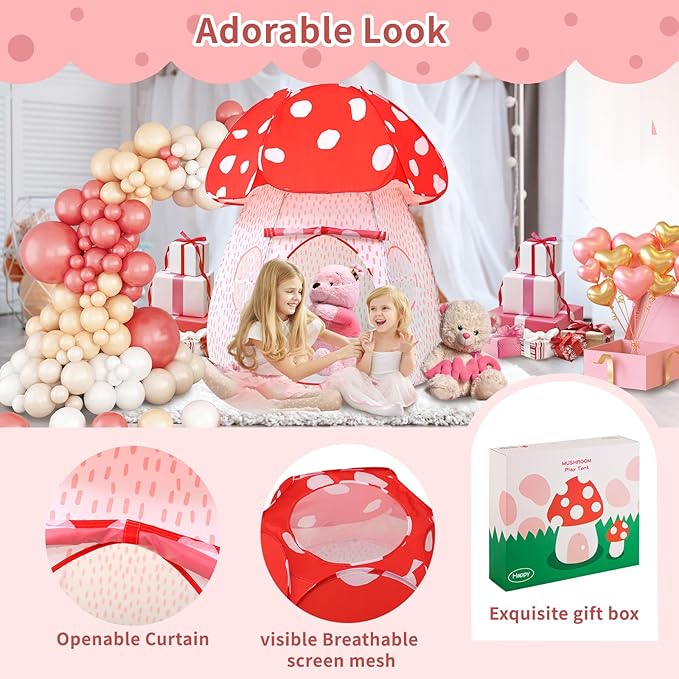 Play Tent for Kids Pop Up Tent Indoor Outdoor Boys and Girls Playhouse with Exquisite Design for Imaginative Mushroom Tent by CRAWLBO Patented(RED/Large)