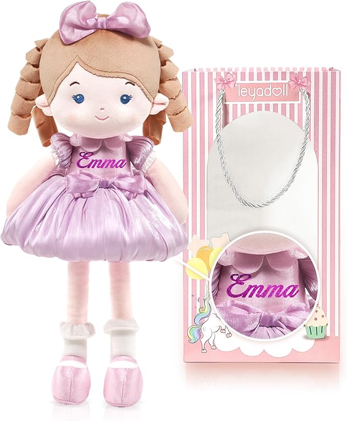 LeyaDoll Personalized Soft Baby Doll Toys (16''), My First Baby Rag Doll for 1 Year-Old Girl Birthday Gift, Christmas Plush Toys Gift for Toddler Kids Infants-Princess-Aurora