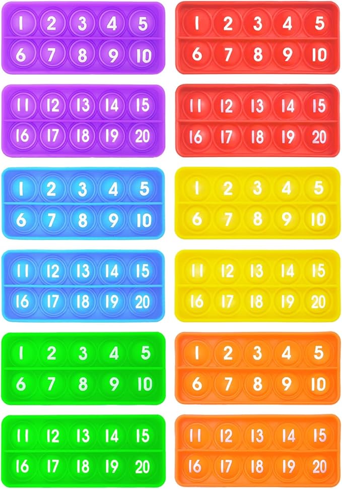 1-20 Ten Frame Popper, 12Pack Fidgets for Classroom, Quiet Sensory Toys Bubble Poppers, Pop for Counting Math, Focus Tools for Kids, Montessori Educational Toy Gift for Kindergarten
