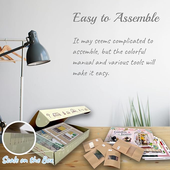 DIY Book Nook Kit with Music Box, 3D Wooden Puzzle Dollhouse with LED, Greenhouse Bookend for Adults and Teens, Bookshelf Decoration, Creative Gift for Friends and Family. Garden House