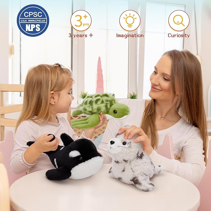 MaoGoLan 6Pcs Sea Animal Plush Toys Ocean Stuffed Animals for Kids, Large Bulk Party Favors with 10'' Plush Whale Shark Turtle Seal Orca Octopus, Classroom Decorations Christmas Valentine's Day Gifts