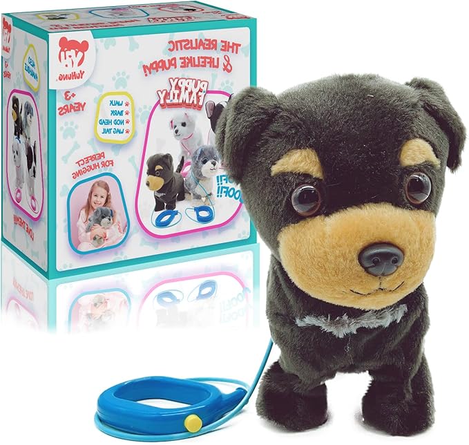 YH YUHUNG Walking and Barking Toy Dog with Remote Control Leash Puppy Interactive Stuffed Animated Dog Toys for Kids Gift(Black)
