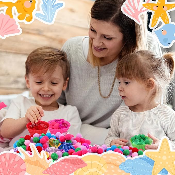355 Pcs Summer Beach Sensory Bin Filler Fine Motor Toys Counting Sorting 200 Felt Toys 140 Resin Beach Creatures 8 Tweezers 6 Silicone Plates 1 Storage Box for Counting Sorting DIY Crafts(Summer)