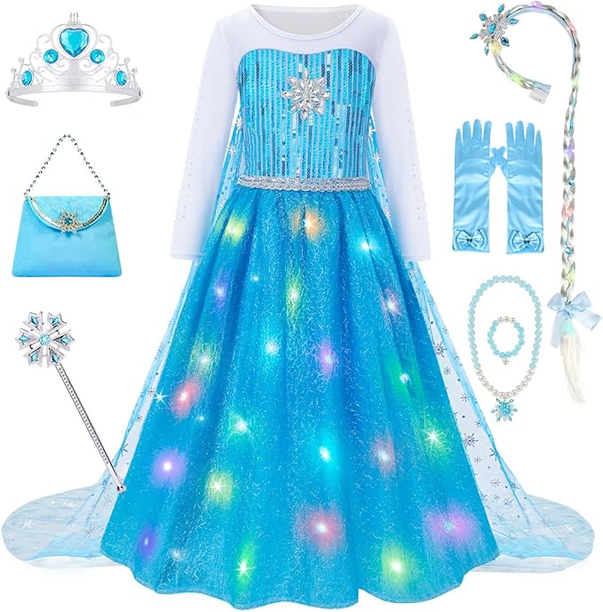 Meland Princess Dress Up for Girls - Light Up Halloween Costume for Girl Age 3-10 Year Role Play,Christmas Birthday Gift Idea