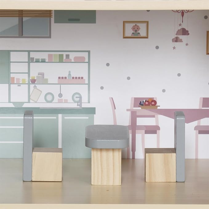 Wooden Dream Playhouse for Girls with Balcony,Doll House for Kids with Furniture,DIY Pretend Play House Toy, Children Dollhouses Toys with 12 PCS Accessories,Birthday Gifts for Boys Girls Ages 3+