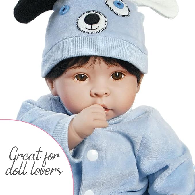 Paradise Galleries 17 Inch Realistic Reborn Baby Boy Doll with Plush Pup and Bassinet Gift Set for Kids and Adults – Finn & Sparky