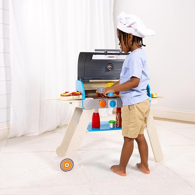 Melissa & Doug Deluxe Wooden Barbecue Grill, Smoker & Pizza Oven, Toy Food & Kids Play Kitchen Accessories, Preschool Learning Toys for Girls & Boys 3+ - FSC Certified