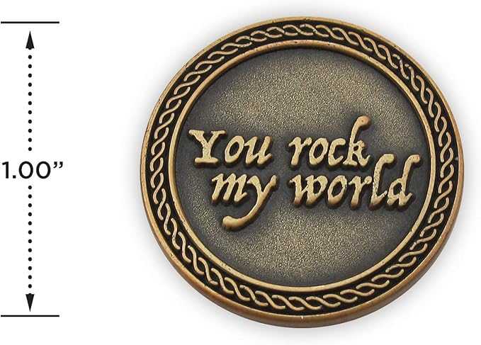 Romantic Love Expression Antique Gold Plated Pocket Coin for Date Night, You Rock My World, & Make My Heart Skip a Beat, Love Gift for Men & Women, from Him or Her