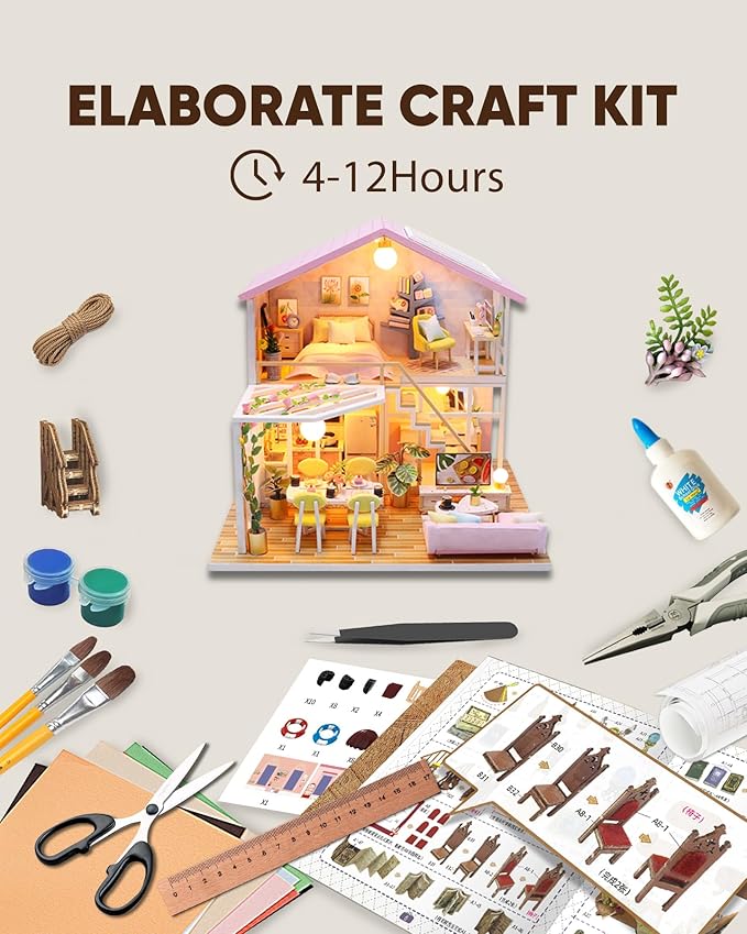DIY Miniature House Kit, Mini House Kit for Beginners, Mayberry Street Miniatures, Model Building Craft Diorama Kit, Ideal Gifts for Birthday, Christmas(Sweet Time)