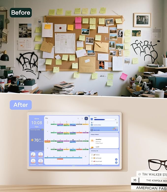 Cozyla Mate Digital Calendar+ 2: 24 Inch Wall Touch Screen Chore Chart Customize Dashboard Smart Electronic Calendar for Family Schedules Meal Planner Supports All Google Play Apps Wall Mount White