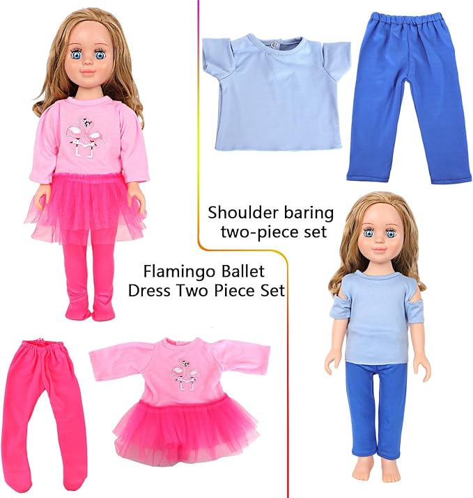 MSYO 10 Sets (20 Pcs) Doll Clothes for 17 - 18 Inch Dolls, Diverse Outfits (Sporty Dress, Floral Dress, Flamingo Swimwear) & Casual Wear, Fashion Dress - Up Set
