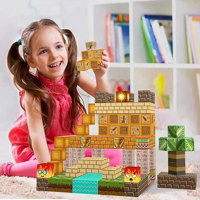 Magnetic Blocks -150 PCS Magnetic Building Blocks with 4 pcs Light Blocks 0.8",Stacking Mine Magnet Desert World Craft Cubes Toddler Kids STEM Toys,Birthday for Boys & Girls Age 3 4 5 6 7 8-12 Years