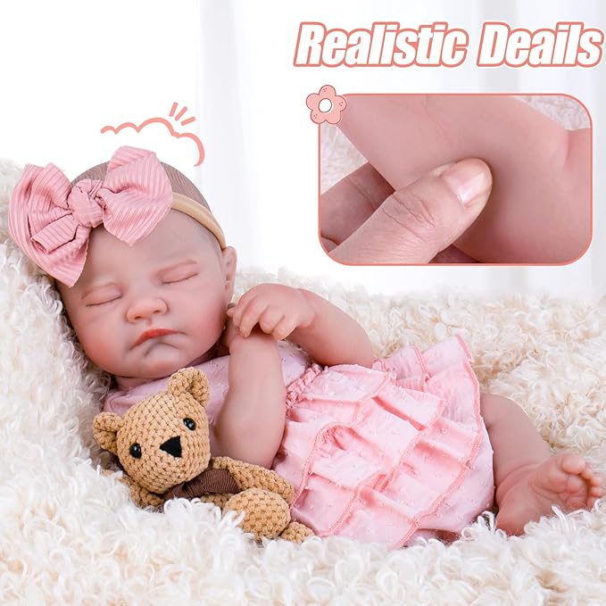 Aori Reborn Baby Dolls Girl 20'' Realistic Sleeping Newborn - Lifelike Poseable Vinyl Baby Doll with Feeding & Outfit Set - Weighted Body for Cuddling, Gift for Collectors & Kids 3+