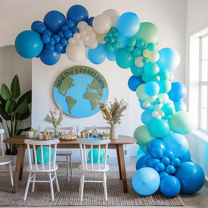 Earth Balloons Set, 12inch Blue and Green Balloons, Global Balloon Blue Green Teal World Map Printed Latex Balloon for Travel Theme Space Theme Party Earth Day Decoration Teaching Supplies