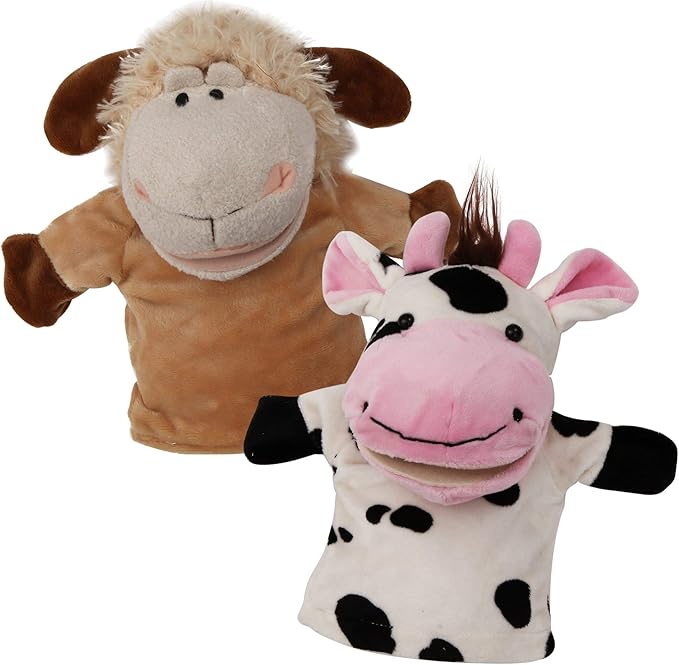 Animal Hand Puppets Set for Kids & Adults - 12.5" Premium Quality Soft Plush Toys with Movable Mouths - Perfect for Storytelling, Teaching, Preschool, Role-Play - Durable, Vibrant, Educational Puppets