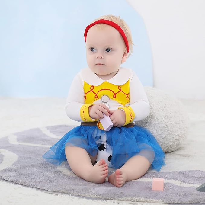 Dressy Daisy Princess Onesie Romper Fancy Dress Costume Halloween Birthday Bodysuit Outfit with Headband for Infant Baby Girl