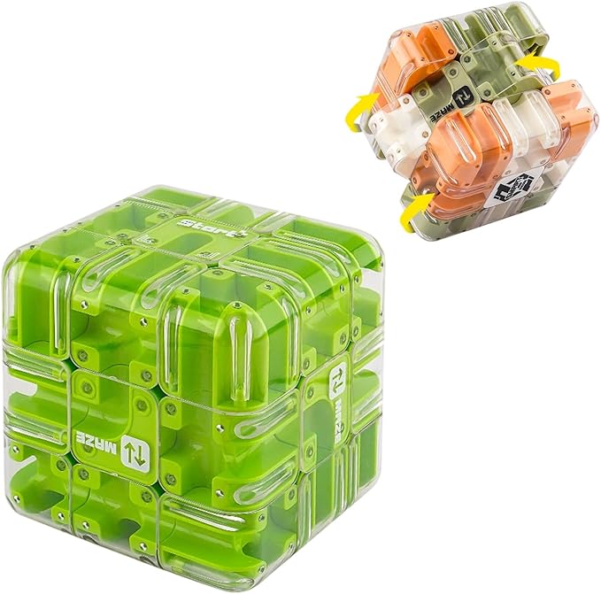 Large Labyrinth 3D Puzzle Maze Cube, Two-in-One Twist Cube Ball Maze Brain Teaser Toy, Stress Relief Fidget Game for Teens and Adults, Logic & Focus Training Gift (C-Green)