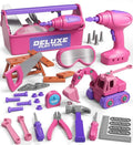Lehoo Castle Kids Tool Set with Electric Toy Drill and Tool Box, Construction Toys for 3 Year Old Girls Birthday Gift, Pretend Play Toddler Tools for 3-5 Years Old (Pink)