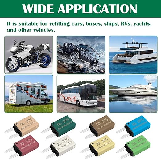 ATM Auto Assortment Kit Resettable Fuse 5A 6A 7.5A 10A 15A 20A 25A 30A Low Profile Mini Fuses Blade Kits Automotive Circuit Breaker Reset Fuses for Boat Marine RV Car Truck Campervan