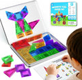 Mini Magnetic Tiles, 58PCS Travel Magnetic Tiles with Iron Box, STEM Educational Construction Toys for Kids Ages 3+, Portable Building Toys Gift for Boys & Girls
