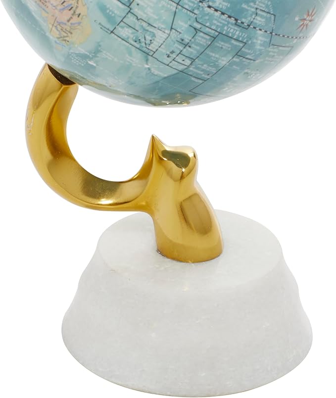Deco 79 Aluminum Globe with Marble Base, 5" x 5" x 10", Blue