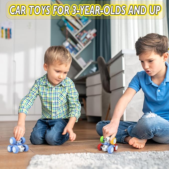 Pull Back Truck for Toddler Boys for Ages 3-5,6 Rounds Inertia 360° Rotating Stunt Car Toys 3 4 5 6 Year Old Kids,Push and Go Vehicle Toy Party Favors for Boys Girls Birthdays Present (Blue)
