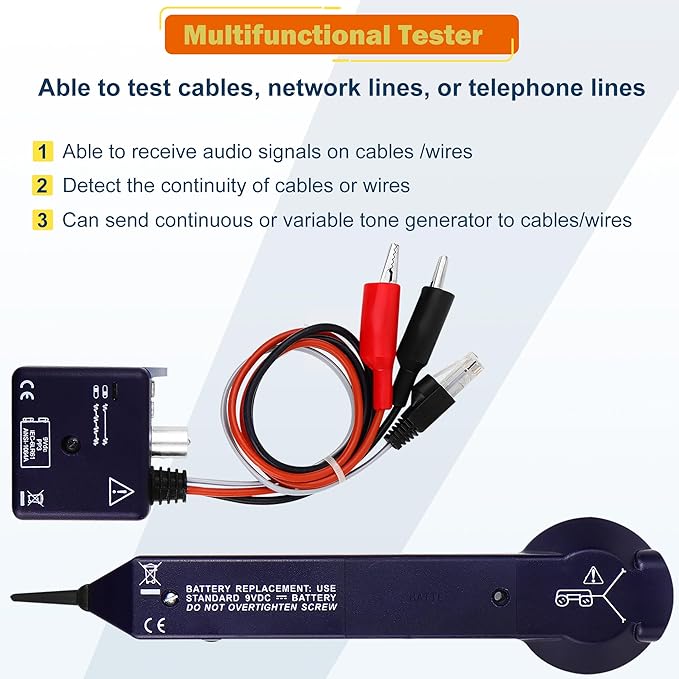 Tone Generator Kit, Wire Tracer Circuit Tester, Tone Tracing Probe Kit, 200EP High Accuracy Cable Tester, Line Finder Toner Inductive Amplifier Variable Tone Generator for Network