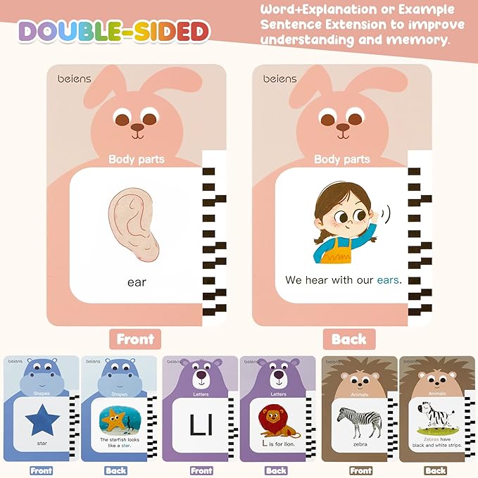 beiens Premium Talking Flash Cards for Toddlers 2-6 Years | Eco Friendly Child-Safe Materials | Award-Winning Speech Therapy Toys | Montessori ABC Learning System + Autism Sensory Development Tools