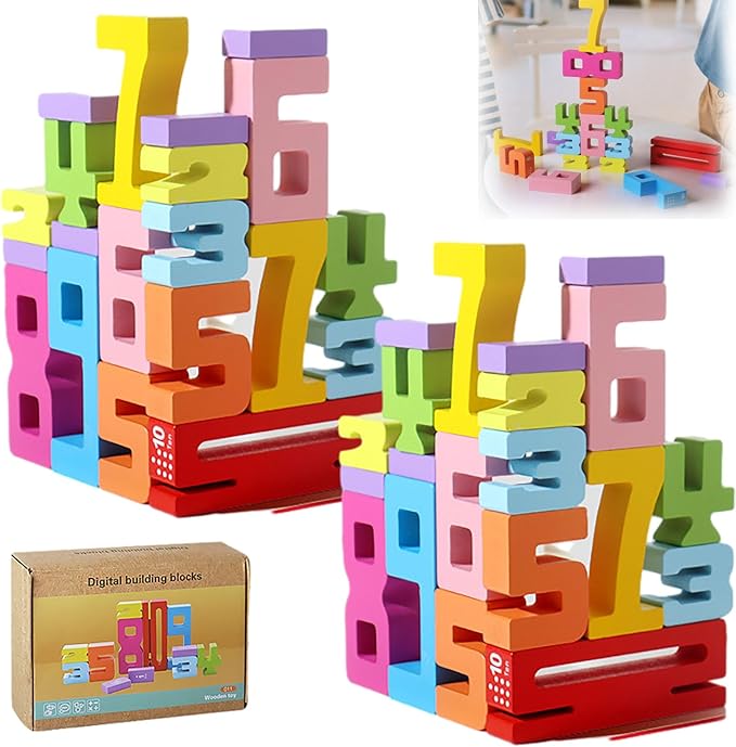 Tally Tots Number Blocks, Tallytots Numbers, Montessori Wooden Number Building Blocks, Friends of 10 Blocks, Stacking Sensory Number Block, Preschool Math Learning Educational Toys (2pcs)