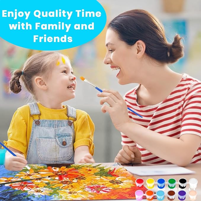 24 Pack Mini Acrylic Paint Set, 12 Colors Washable Acrylic Paint Strips with 24Pcs Painting Brushes for Kids&Adults Paint, 336 PCS Kids Painting Kit for Birthday Party Favor, Classroom, Art Gift