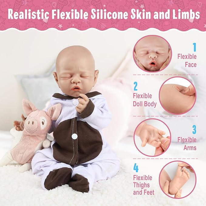 Vollence 12 inch Realistic Reborn Silicone Dolls - Wonderful Gifts for Girls. Not Vinyl Dolls. Also Children's Christmas & Birthday Gifts - Girl