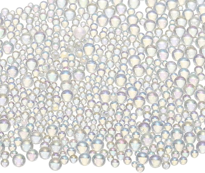 Iridescent Glass Tiny Bubble Beads, 0.4-3mm 10g No Hole Micro Mini Round Clear Water Droplets Beads - Applications: for Resin Filler, Nail Art, Dollhouse Bath Tub