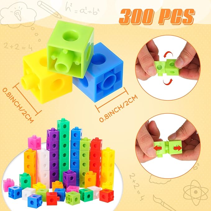 Jenaai 300 Pcs Counting Cubes, Plastic Connecting Blocks, Colorful Math Cubes, Math Manipulatives Classroom Learning Supplies, Preschool Learning Materials, Counting Toys(Classic Style)