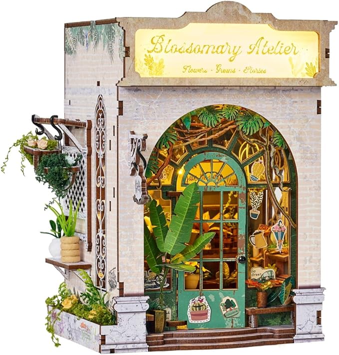 Flower Shop Miniature House Kit,DIY Miniature Dollhouse Kit with LED & Furniture,Mini Diorama House Building Kit for Adults Teens,3D Wooden Crafts Tiny House Mini Model Kit,Home Decor Birthday Gifts