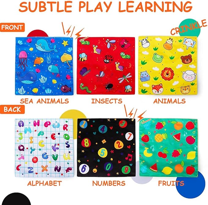 teytoy My First Baby Tissue Box, Soft Stuffed High Contrast Crinkle Montessori Square Sensory Toys Juggling Rainbow Dance Scarves for Toddler, Infants, Newborns and Kids Educational Preschool Learning