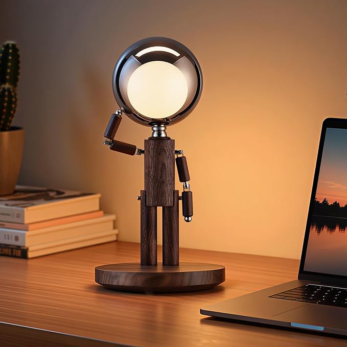 Cordless Table Lamp, Rechargeable Wooden Table Lamp with Touch Control & Adjustable Brightness, Cordless Decorative Bedside Lamp for Bedroom, Home Decor & Unique Gifts, Black Walnut