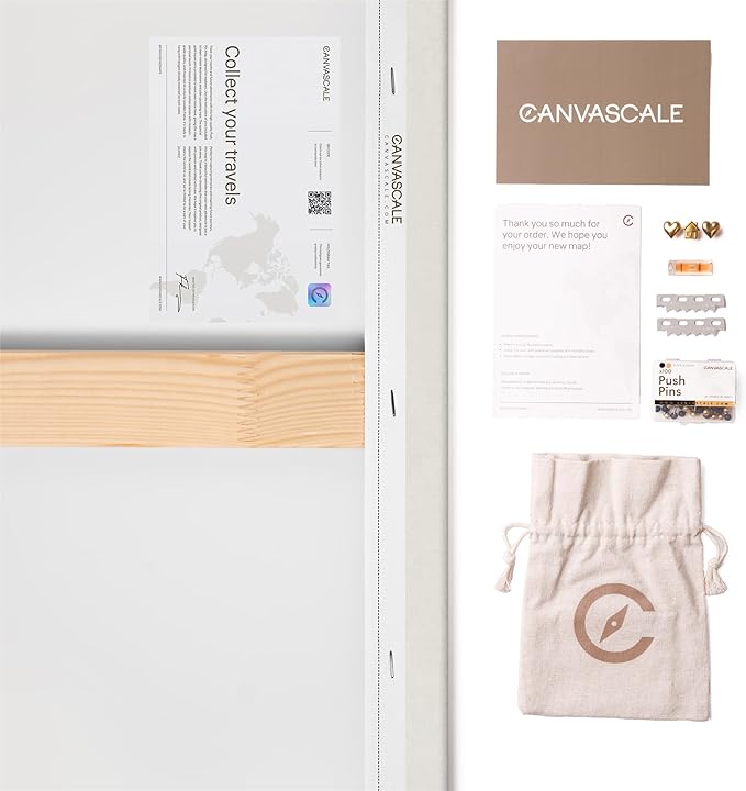 Canvas World Map with Cork Pin Board - English Lettering - Decorative Wall Decoration for All Rooms - Canvas Pictures with World Map Motif (90x60 cm, Pattern 14)