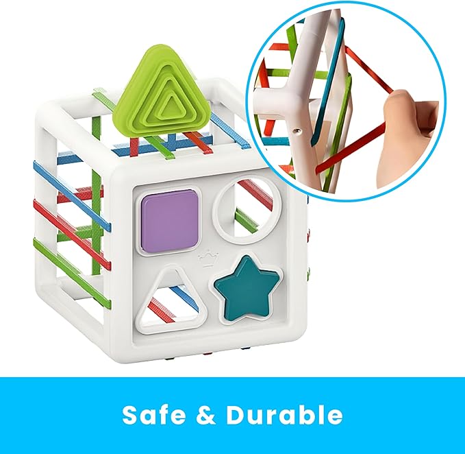 PlenPLAY Shape Sorter Toy for Toddlers Age 1+, Educational Sorting Toy with Bright Colors and Multiple Shapes, Durable and Safe Learning Toy for Early Childhood Development (Cube, ABS Plastic)