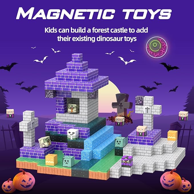 Magnetic Blocks Halloween Building Toys Gifts Construction Toys for 3 4 5 6 7 8 Year Old Boys & Girls, STEM Montessori Sensory Creative Kids Toys Halloween Party Favors