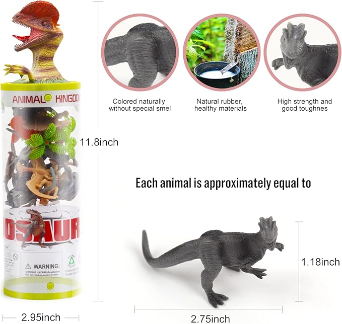 UNIQUE KIDS Mini Safari Dinosaurs Figure Creatures in Tube 15 pcs Set | Realistic Tiny Little Animals for Sensory Bin, Birthday Party Favor, Toddler 3-5 (Safair Dinosaurs)