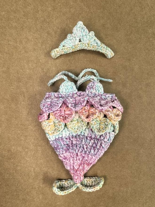 Clothes for Labubu Doll,Clothes for Doll Accessories,Hand-woven Bikini Mermaid Crochet Skirt Set,Summer Mermaid Costume Outfit Suitable for Labubu15&17cm,Dress-Up Accessories for Labubu Doll (color02)