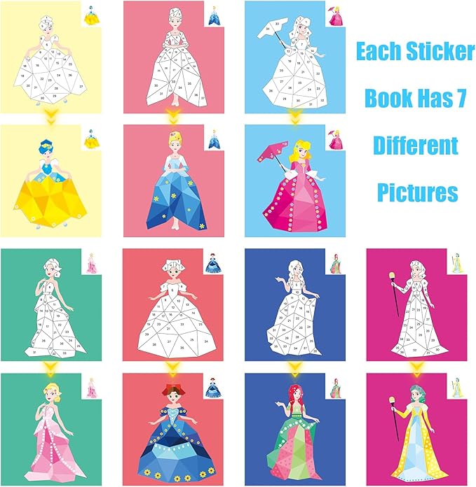 AEAHALY Crafts for Kids Ages 4-8 Paint by Sticker Princess Reusable Sticker Book for Kids Ages 4-8 Boys and Girls Birthday Gifts Party Favor, Travel Activity Book Set for Learning