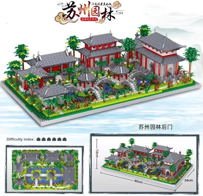 LanZhon Architecture of Suzhou Garden Micro Building Blocks Set,Large Creative Building Set Toys Gifts for Adults and Kids, 3988PCS Micro Mini Bricks Kit for Display