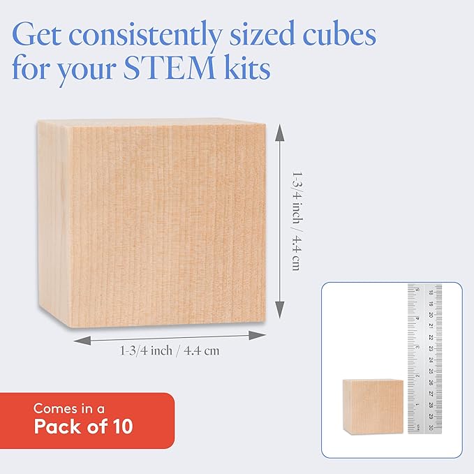 DIY Wood Cubes 1-3/4-inch, Pack of 10 Small Wooden Baby Blocks for Baby Shower, Wood Blocks for Crafts, STEM, Building, and Blank Wooden Dice, by Woodpeckers