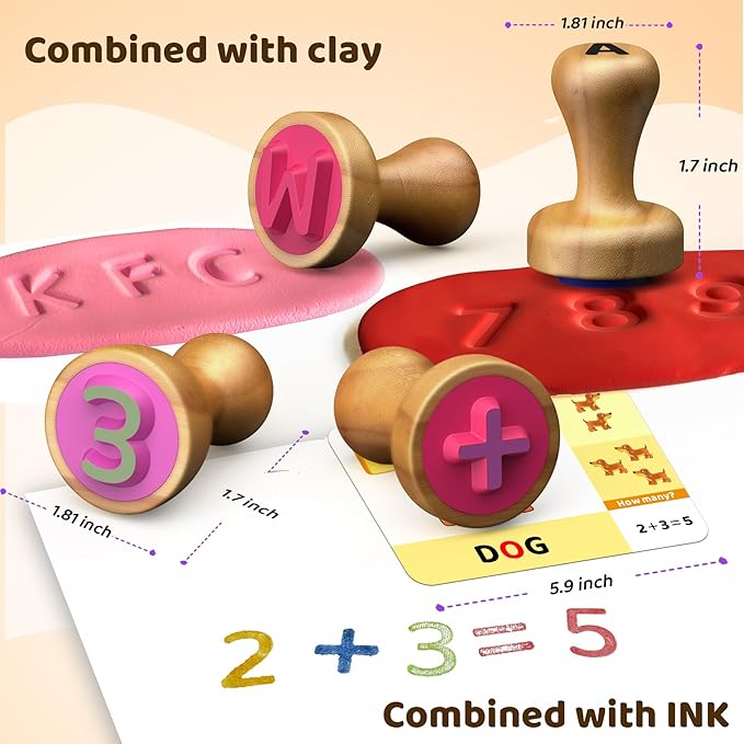 Wooden Alphabet & Number Stamps for Kids, Essential ABC 123 Learning Stampers for Ages 3-5,Montessori Educational Preschool Homeschool Must-Haves Classroom Gift