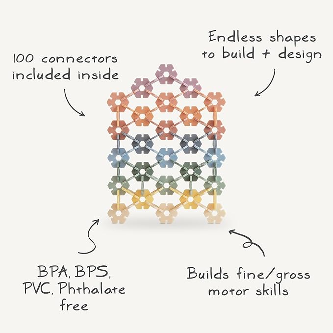 mushie HEX Connect Building Toy Set | 100 Pieces for Kids 5 Years+ | Preschool Educational and Toddler Montessori Toys
